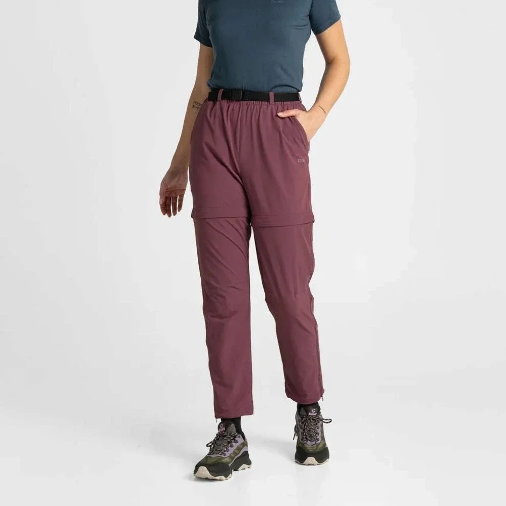 Zorali Women's Dusty Rose Convertible Hiking Pants Zip Off Shorts Size 6 Berry